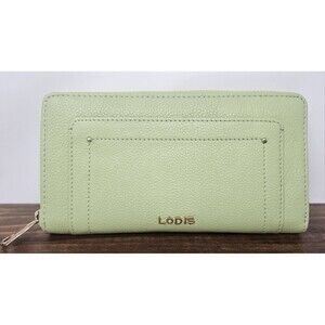 LODIS Zip Around Leather Flynn Continental Wallet Color Pear RFID Blocking
